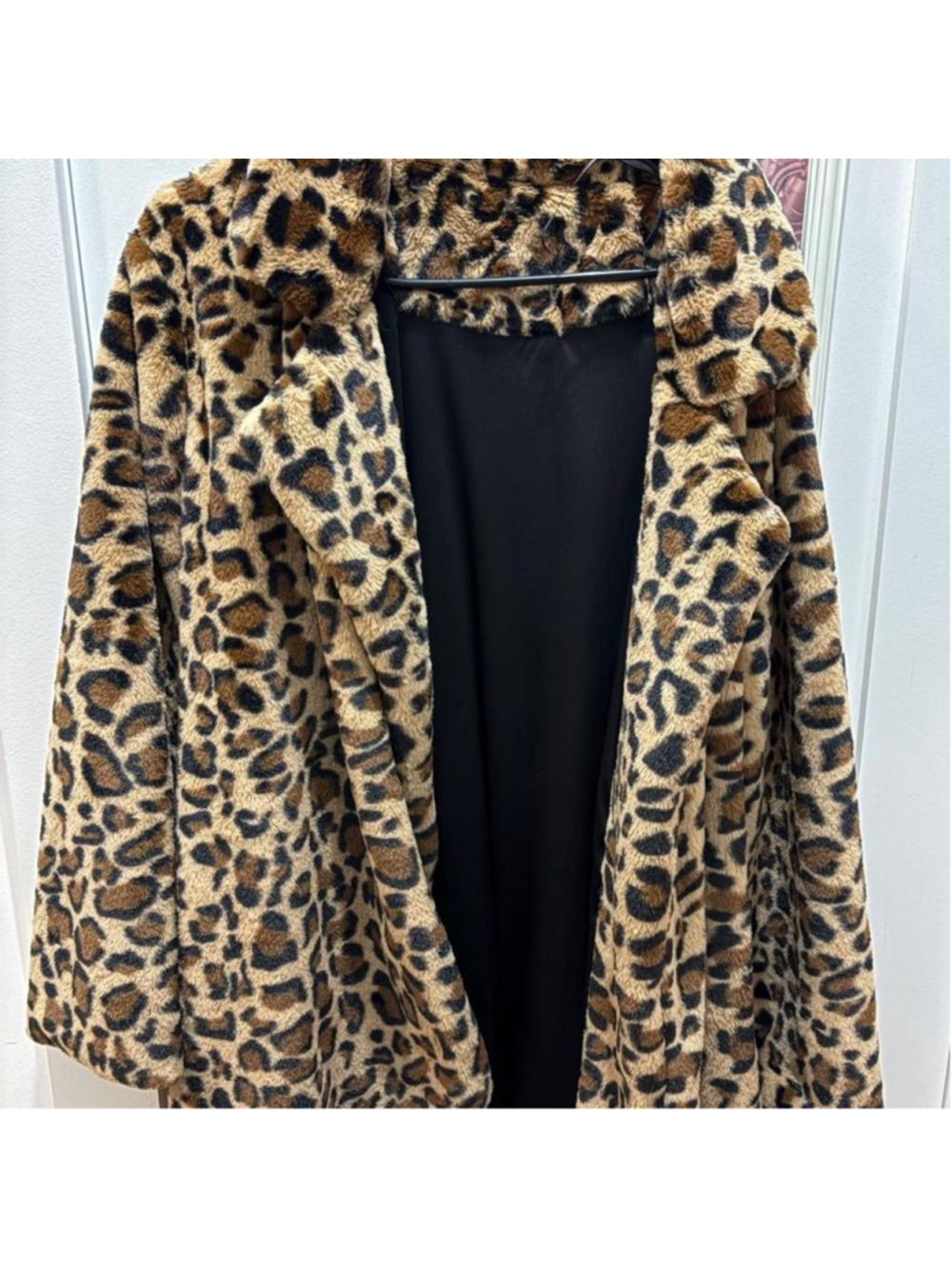 Leopard print faux fur coat
